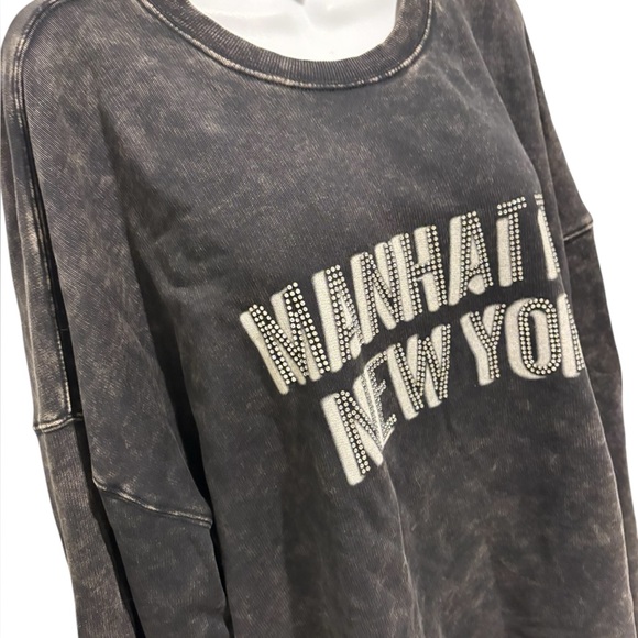 WILD FABLE Manhattan New York Oversized Sweatshirt Black StoneWash Bling Size XL - Picture 4 of 12